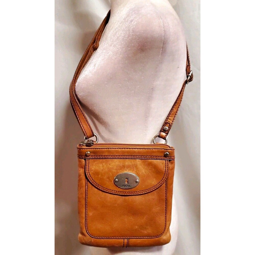 Fossil Maddox Vtg tan saddle leather crossbody small shoulder bag